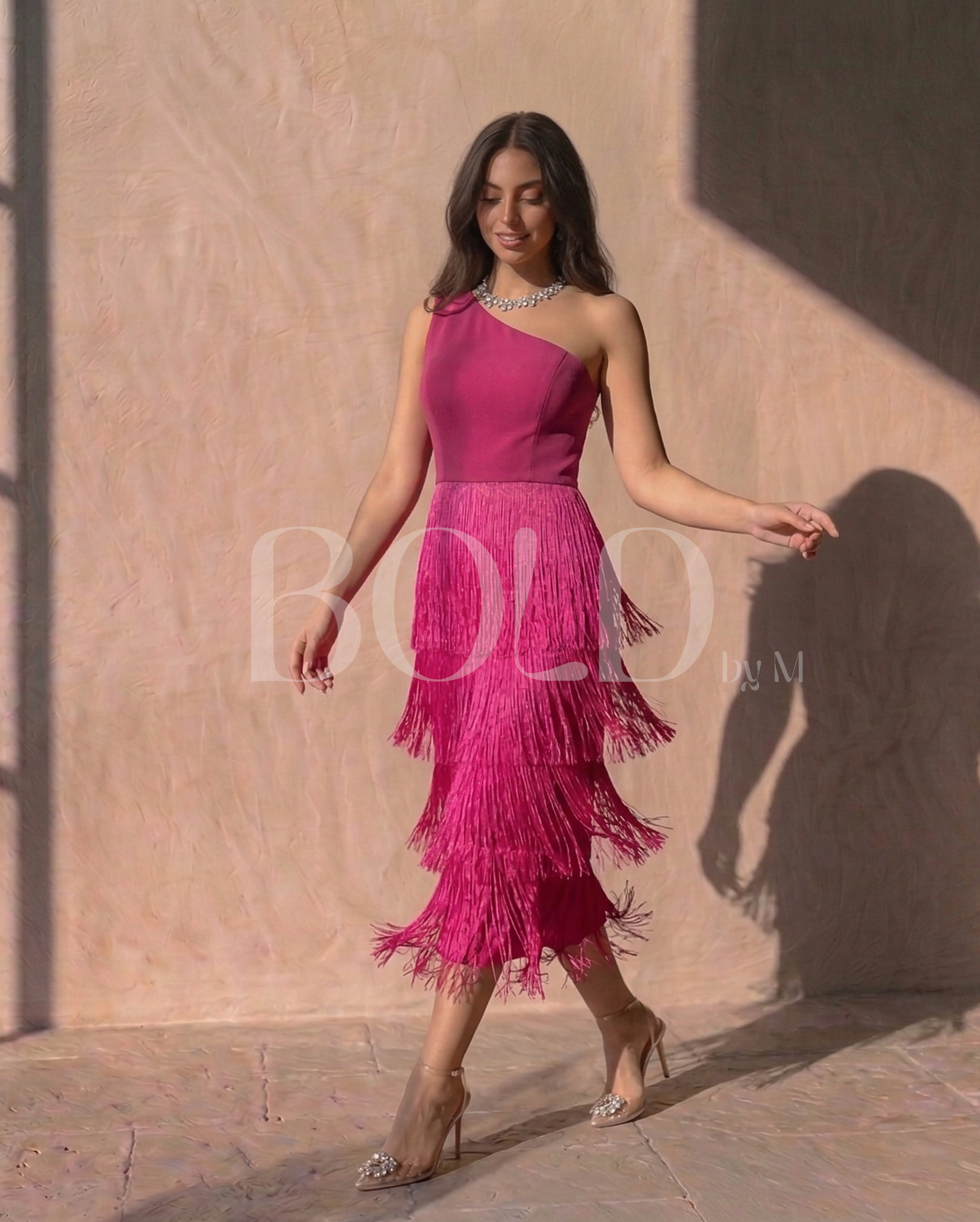 Fuchsia Off-Shoulder Tassel Dress